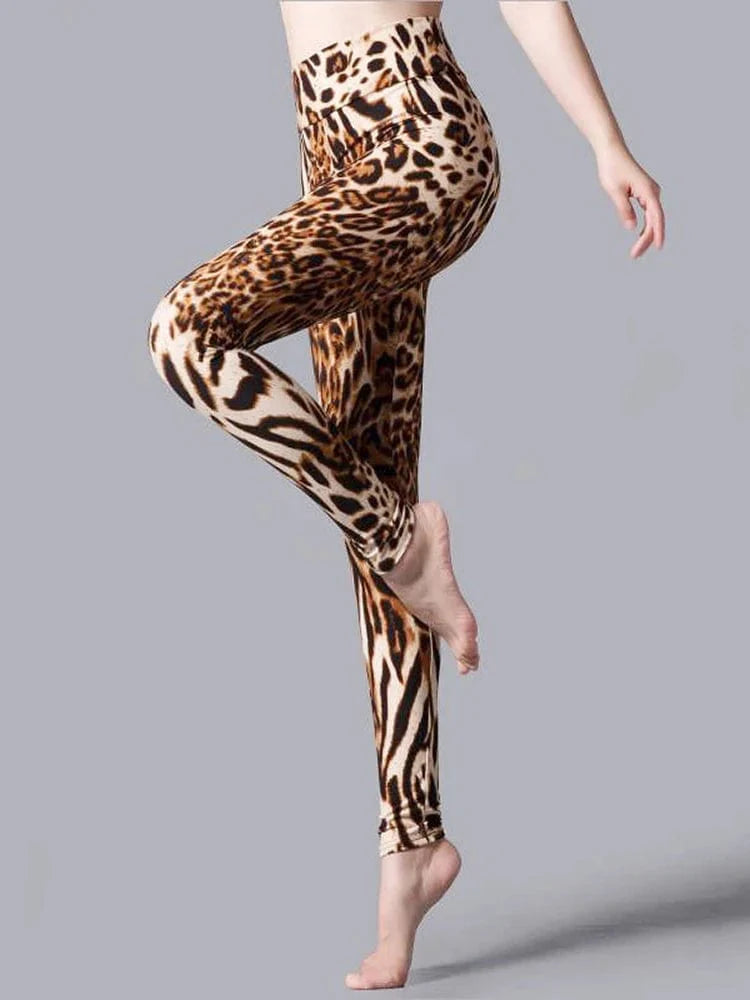 Cuhakci women's high waist leopard print leggings, elastic sport pants with a fitted design, ideal for workout and active wear.