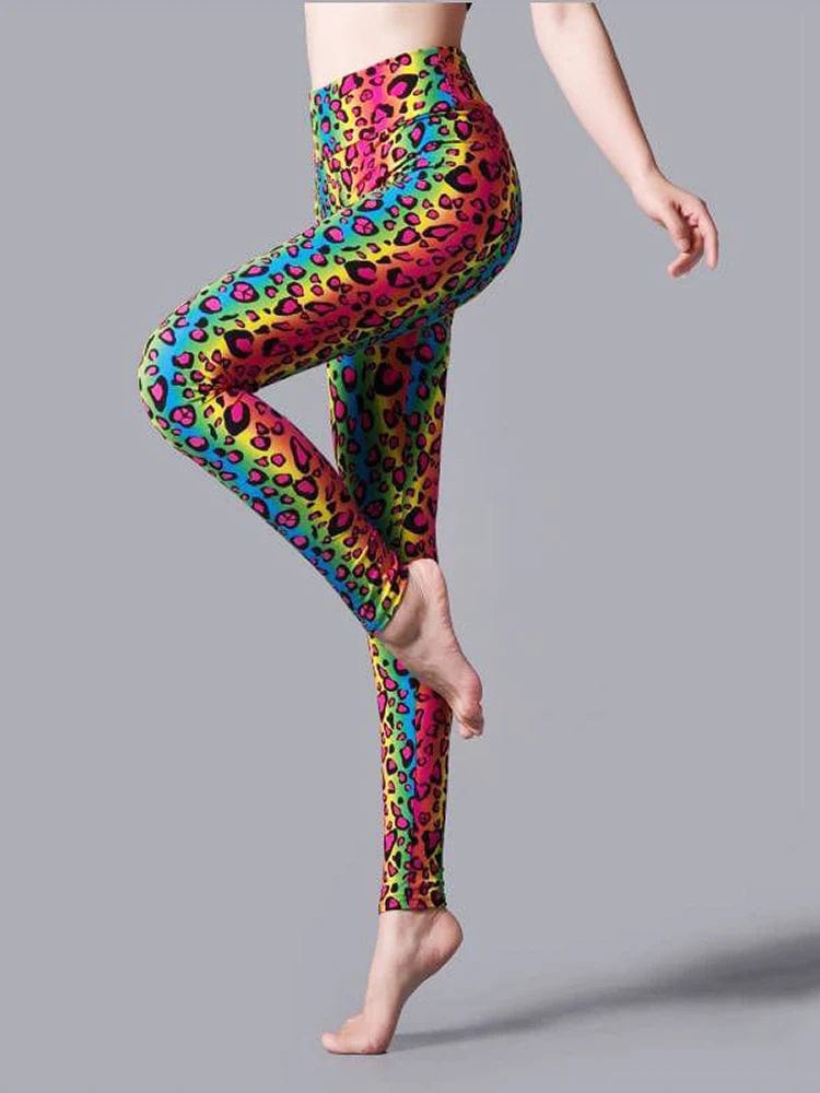 High waist leopard print leggings for women by Showlu Fashion, featuring elastic sport pants with a stylish summer print.