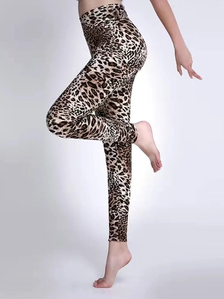High waist leopard print leggings for women, elastic sport pants designed for workout and fitness, with a stylish summer print.