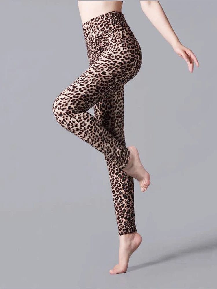 High waist leopard print leggings for women by Showlu Fashion, featuring elastic sport pants with a stylish summer print.