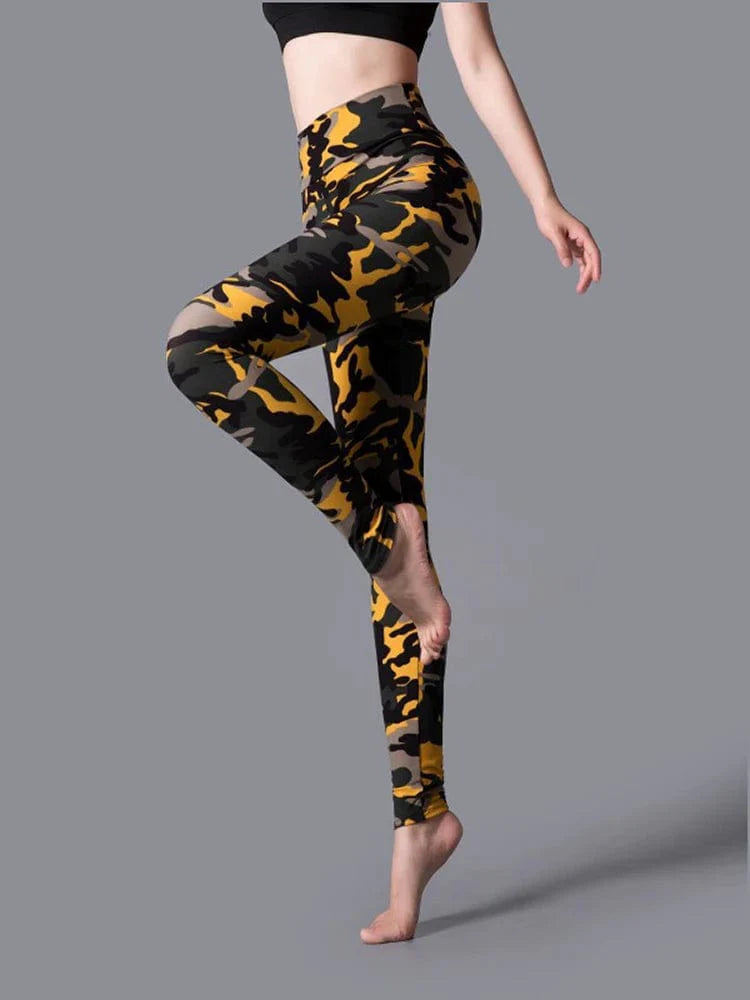 Cuhakci women's high waist leopard print leggings with elastic waistband, suitable for sport and fitness activities.