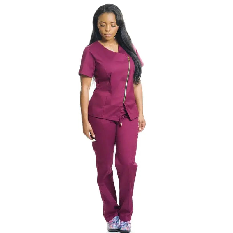 Showlu Unisex Medical Scrub Set with stretch fabric, maternity and nursing features, in various colors, designed for healthcare professionals.