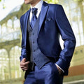 Bright blue SHOWLU FASHION 3-piece men's slim fit wedding tuxedo with jacket, vest, and pants, perfect for formal events and parties.