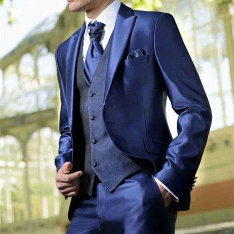 Bright blue SHOWLU FASHION 3-piece men's slim fit wedding tuxedo with jacket, vest, and pants, perfect for formal events and parties.