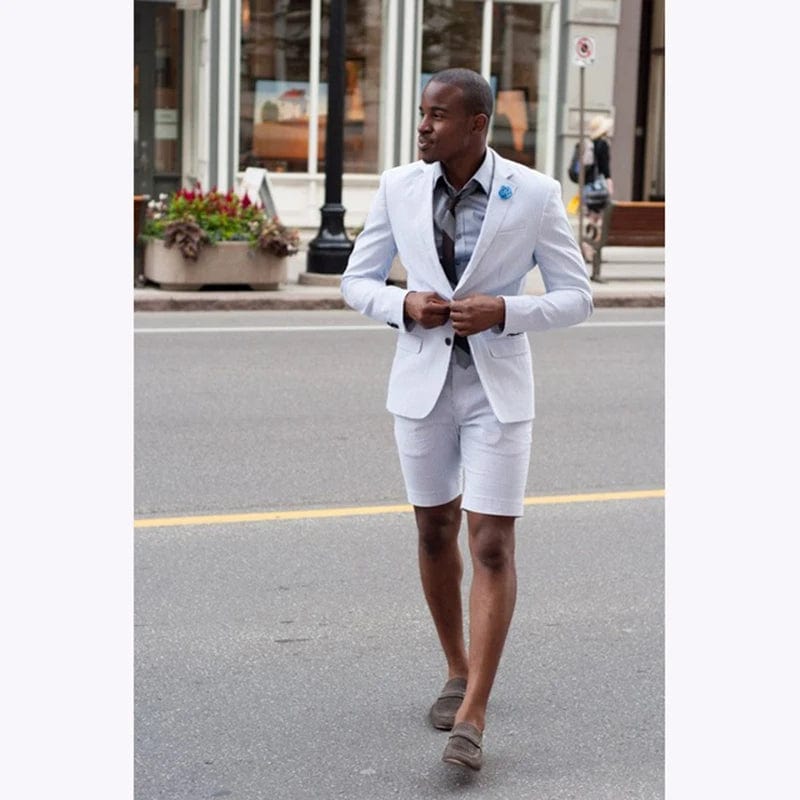 Custom Made Groomsmen Brown Groom Tuxedos Peak Lapel Men Suits 2 Pieces Wedding Bridegroom ( Jacket + Short Pants ) - SHOWLU FASHION STORE
