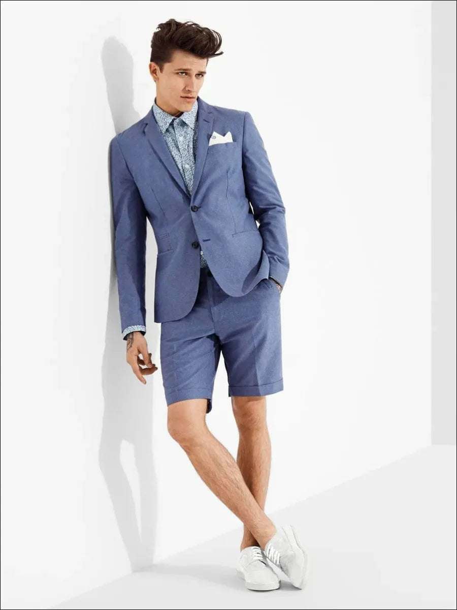 Brown peak lapel men's suit by SHOWLU FASHION STORE, 2-piece wedding tuxedo featuring a tailored jacket and matching shorts for groomsmen.