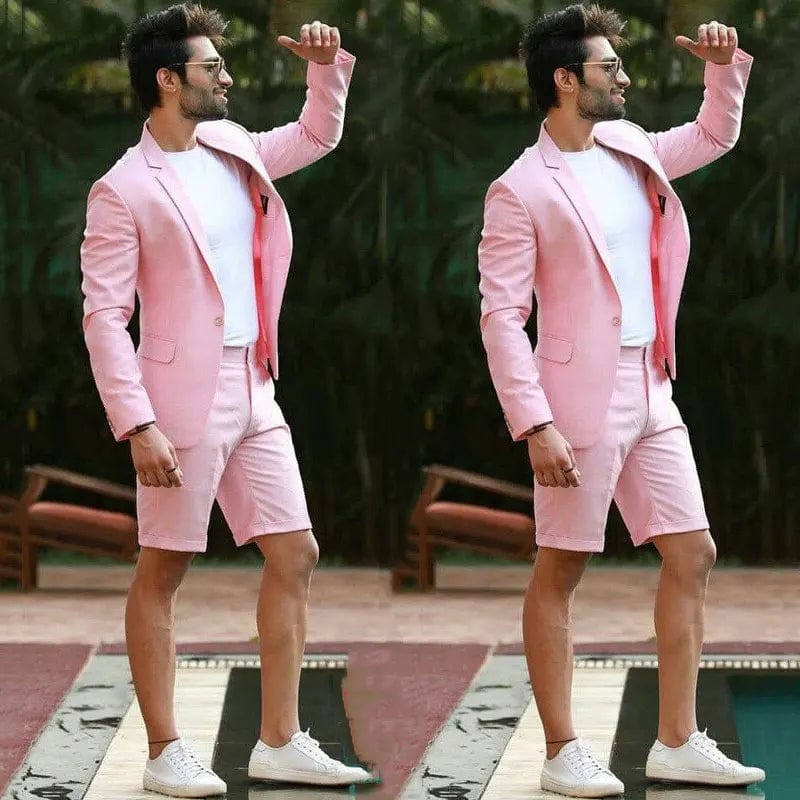 Custom Made Groomsmen Brown Groom Tuxedos Peak Lapel Men Suits 2 Pieces Wedding Bridegroom ( Jacket + Short Pants ) - SHOWLU FASHION STORE