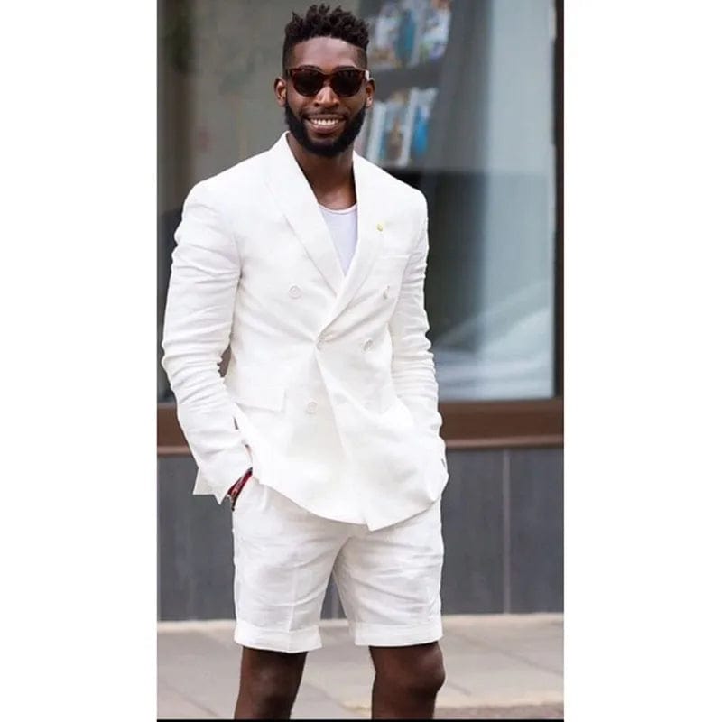 Custom Made Groomsmen Brown Groom Tuxedos Peak Lapel Men Suits 2 Pieces Wedding Bridegroom ( Jacket + Short Pants ) - SHOWLU FASHION STORE