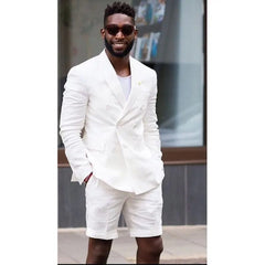 Custom Made Groomsmen Brown Groom Tuxedos Peak Lapel Men Suits 2 Pieces Wedding Bridegroom ( Jacket + Short Pants ) - SHOWLU FASHION STORE