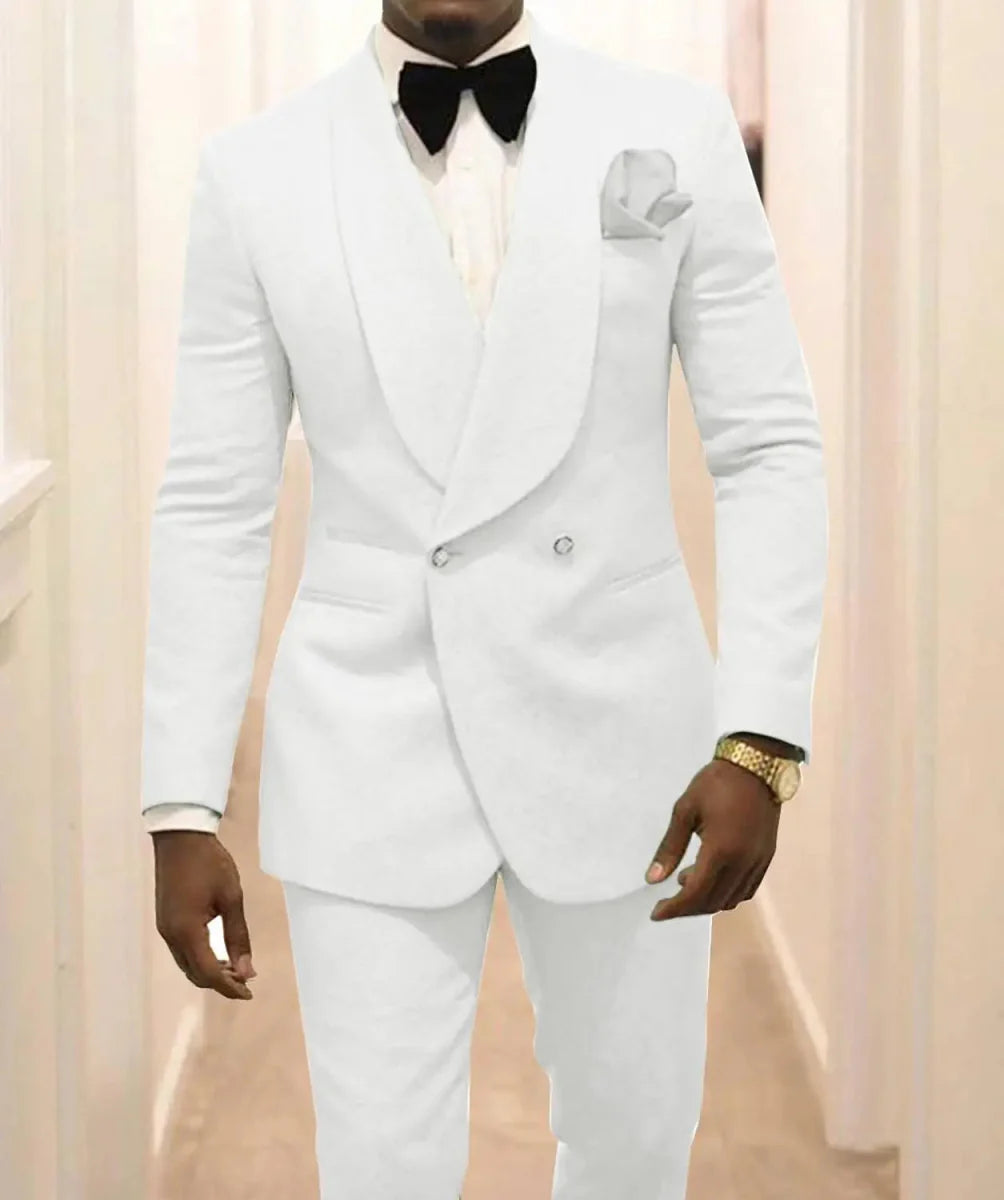 Men's white patterned wedding tuxedo with shawl lapel, 2-piece suit featuring jacket and pants, from SHOWLU FASHION STORE