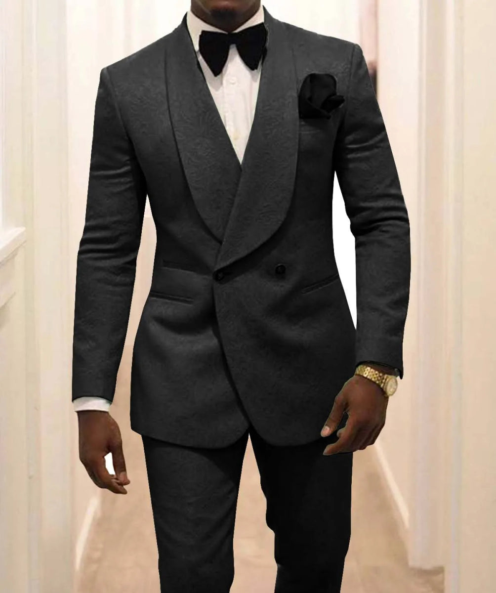 Custom Made Groomsmen White Pattern Groom Tuxedos Shawl Lapel Men Suits 2 Pieces Wedding Best Man ( Jacket+Pants+Tie ) C922 - SHOWLU FASHION STORE