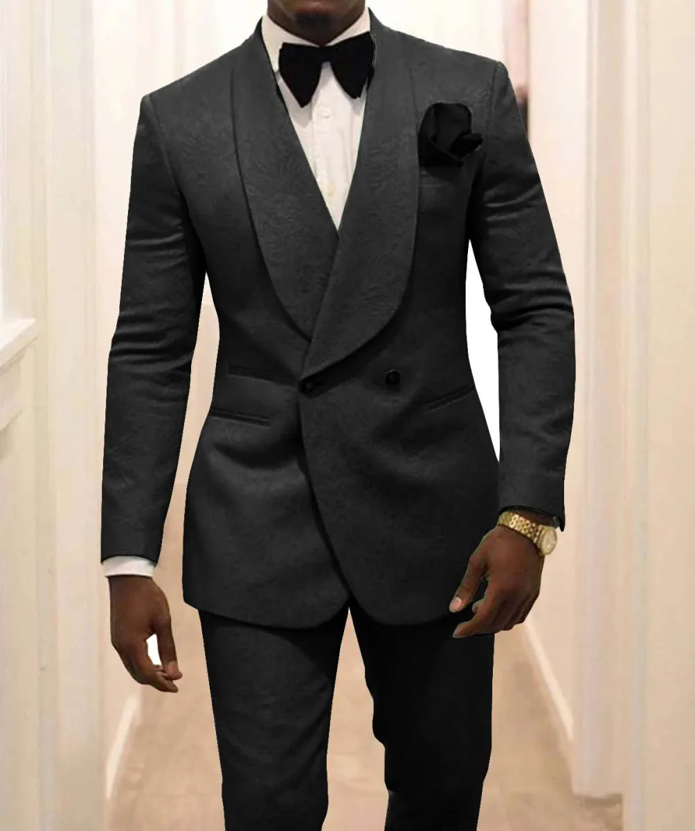 Men's white patterned wedding tuxedo by SHOWLU FASHION STORE, 2-piece suit with shawl lapel, jacket, pants, and tie, perfect for grooms.
