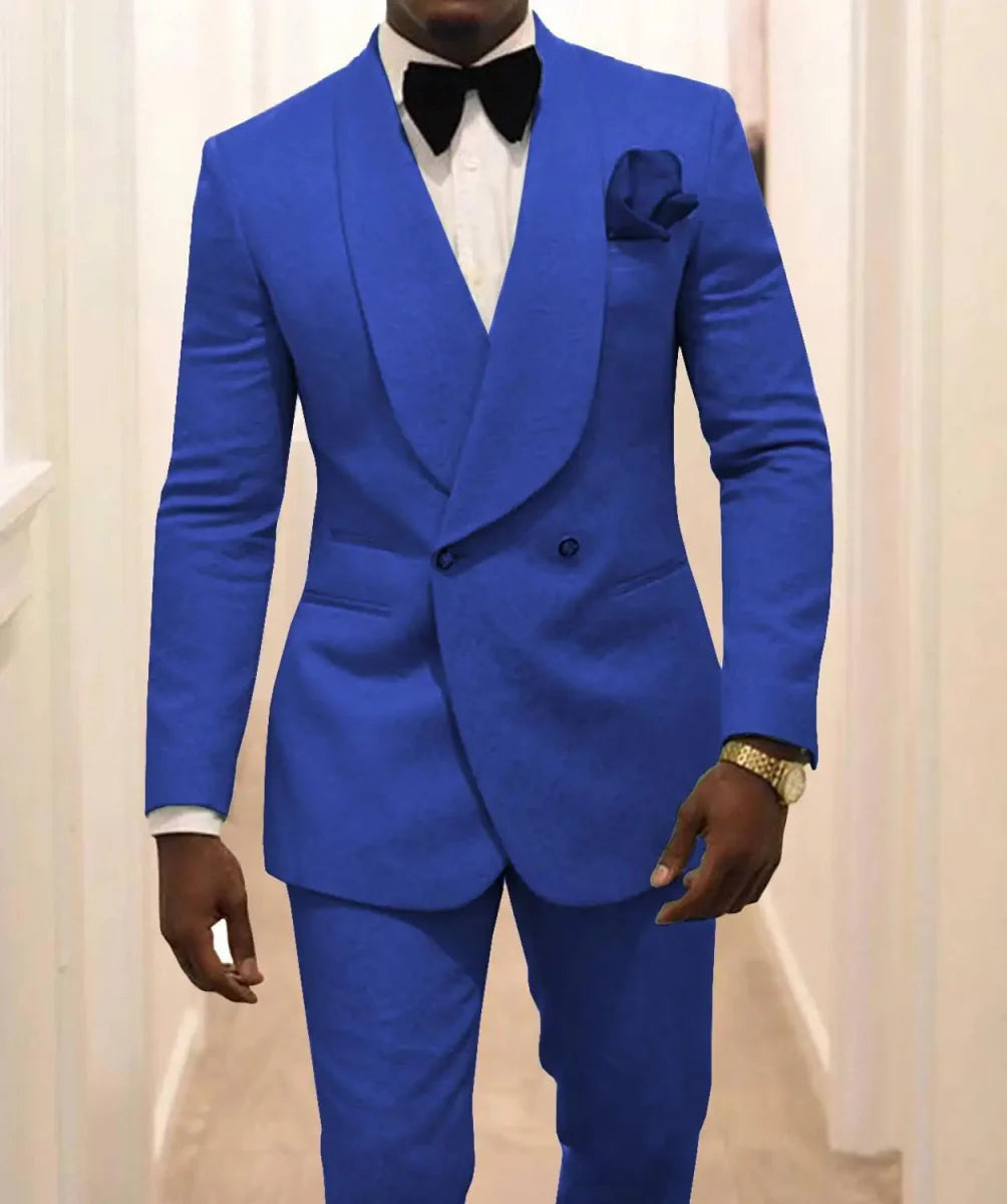 Men's white patterned wedding tuxedo by SHOWLU FASHION STORE, 2-piece suit with shawl lapel, jacket, and matching pants.