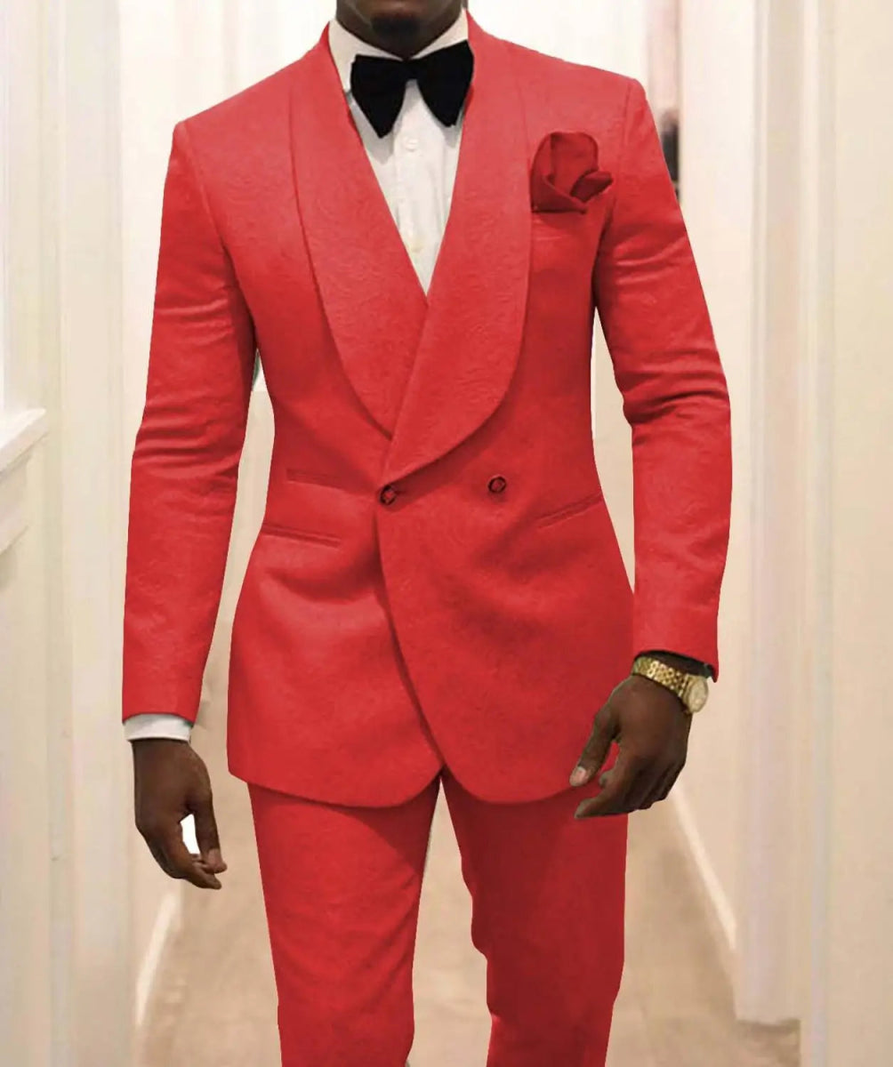Custom Made Groomsmen White Pattern Groom Tuxedos Shawl Lapel Men Suits 2 Pieces Wedding Best Man ( Jacket+Pants+Tie ) C922 - SHOWLU FASHION STORE