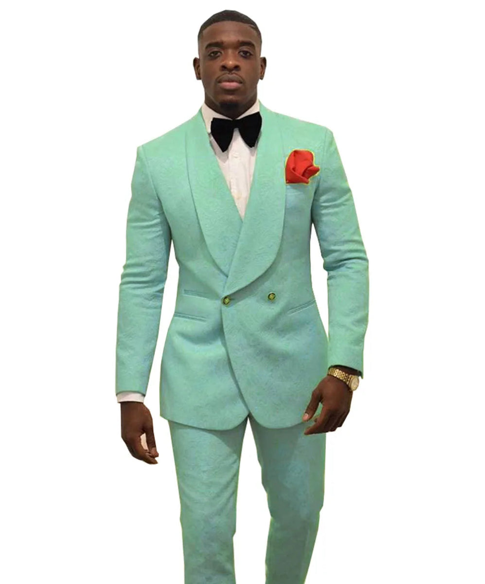 Custom Made Groomsmen White Pattern Groom Tuxedos Shawl Lapel Men Suits 2 Pieces Wedding Best Man ( Jacket+Pants+Tie ) C922 - SHOWLU FASHION STORE