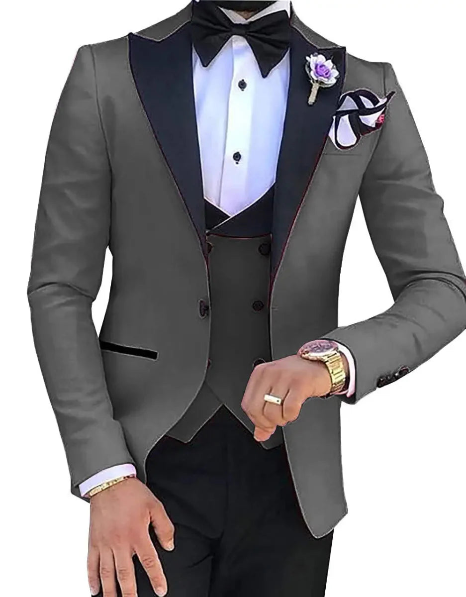 SHOWLU FASHION STORE men's 3-piece slim fit wedding tuxedo with cotton blend fabric including jacket, pants, and vest.