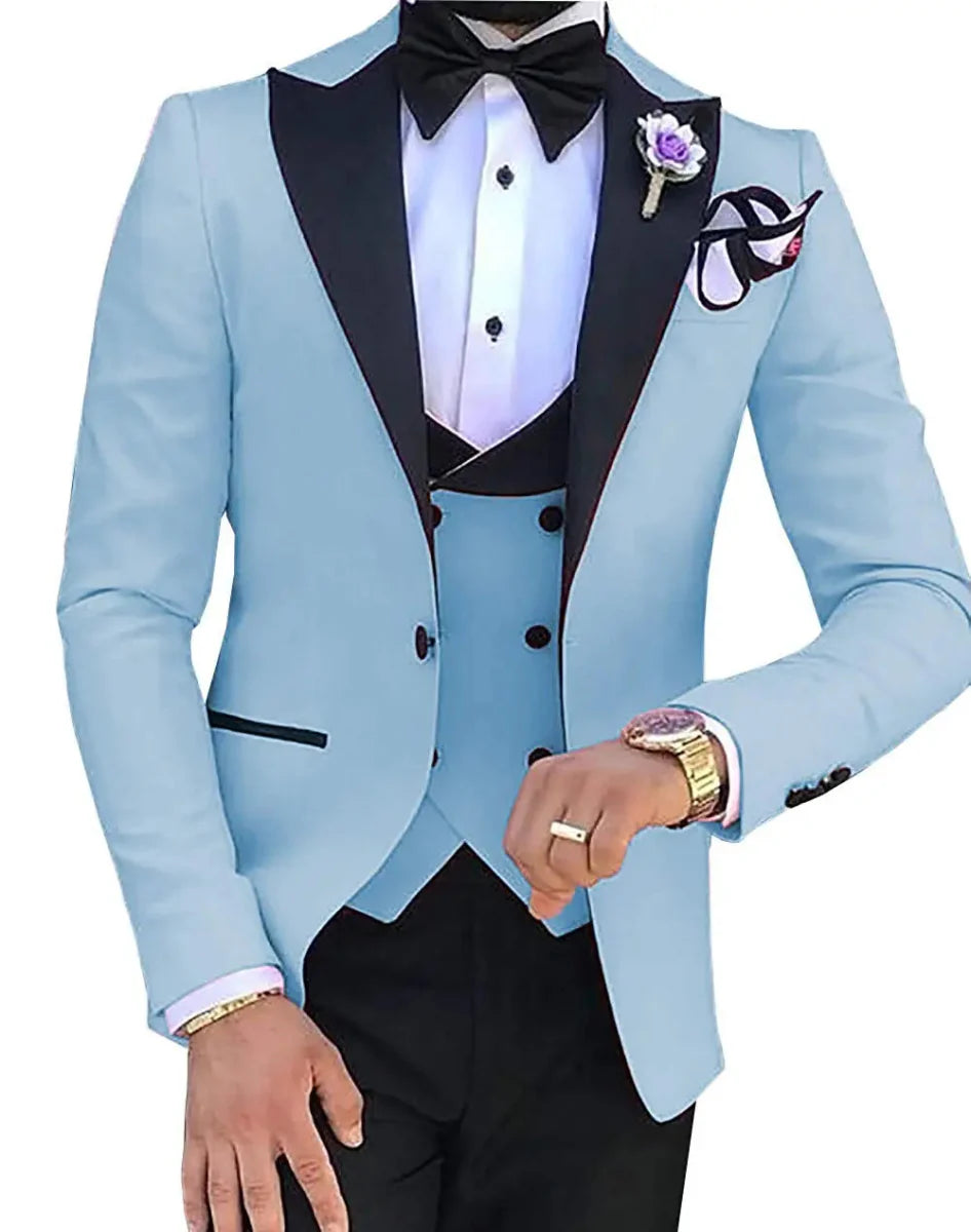 Showlu Fashion Men's 3-Piece Slim Fit Wedding Tuxedo with cotton blend jacket, pants, and vest for formal occasions.