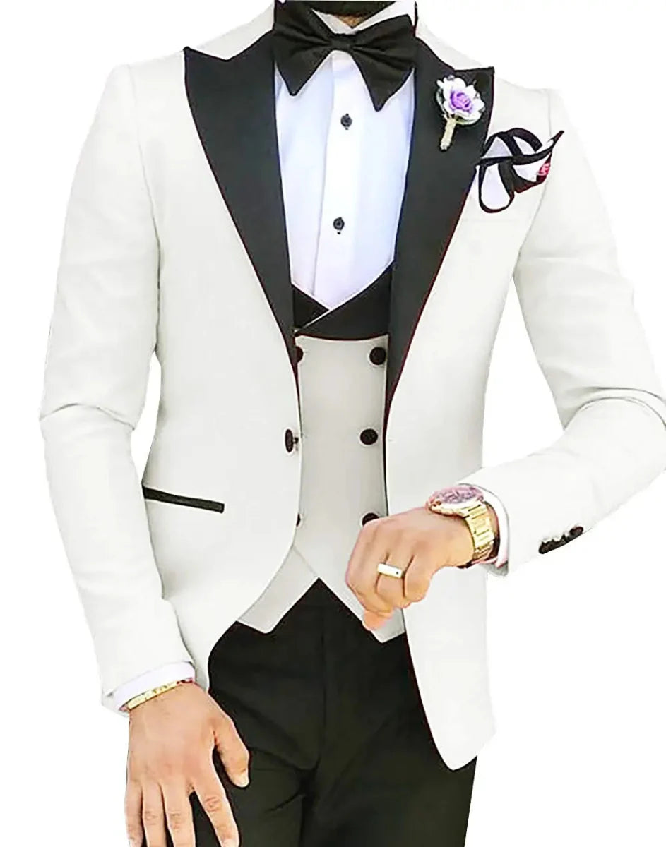 SHOWLU FASHION STORE men's 3-piece slim fit wedding tuxedo with cotton blend jacket, pants, and vest, designed for formal occasions.
