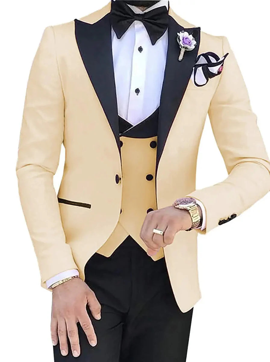 Slim fit men's wedding tuxedo by SHOWLU FASHION STORE, includes jacket, pants, and vest in a cotton blend tuxedo suit.