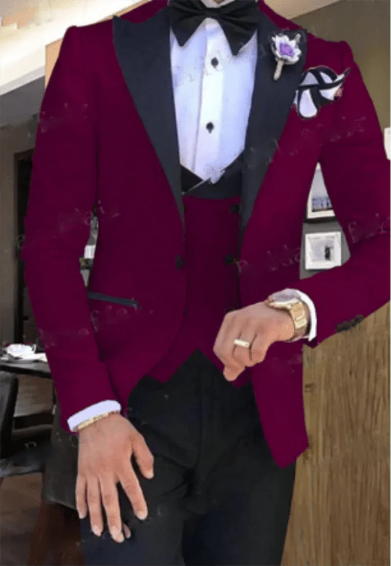 Showlu Fashion Men's 3-Piece Slim Fit Wedding Tuxedo with cotton blend jacket, pants, and vest, perfect for formal occasions.