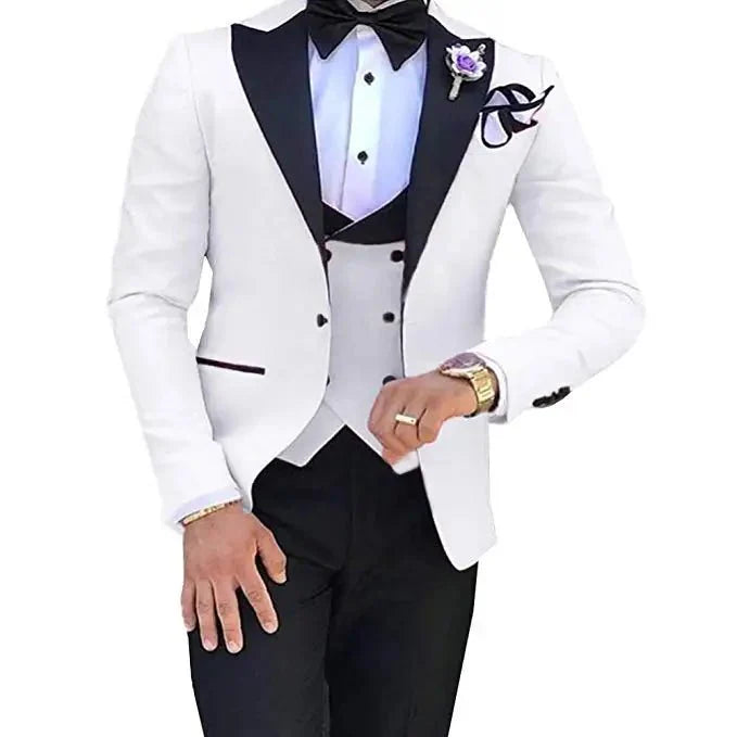 LeosoXS men's 3-piece slim fit wedding tuxedo with cotton blend jacket, pants, and vest, styled for formal groom attire