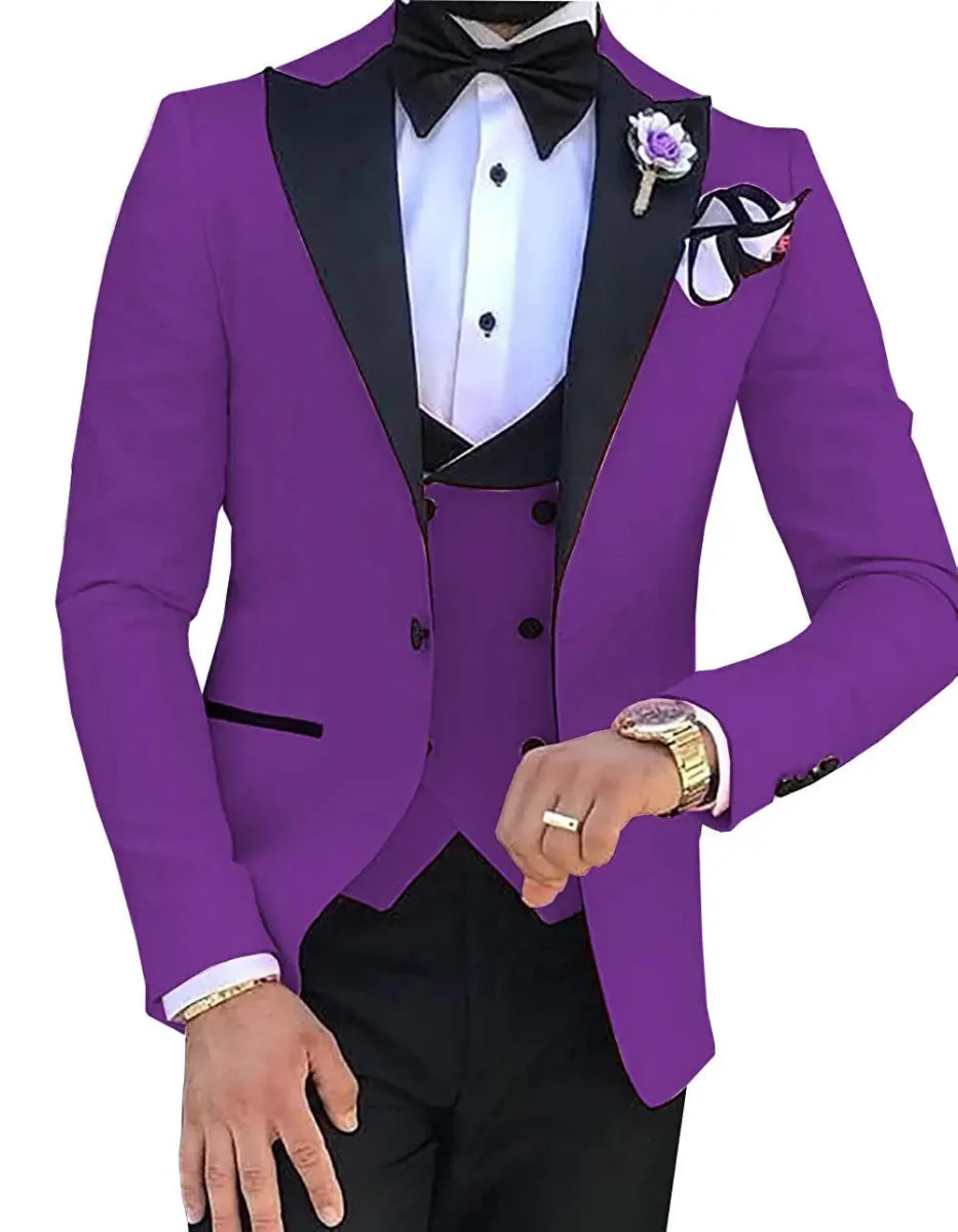 Slim fit men's wedding tuxedo by SHOWLU FASHION, featuring a cotton blend 3-piece suit with jacket, vest, and pants for formal occasions.