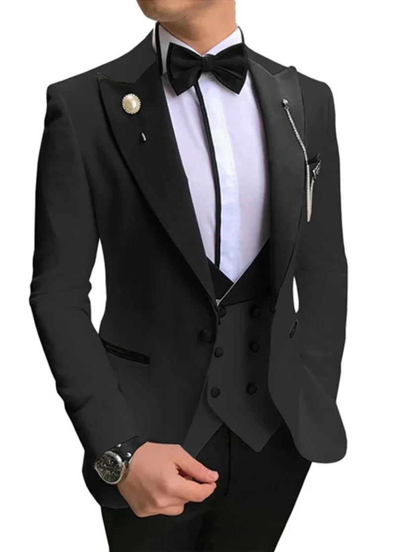 Slim fit men's wedding tuxedo by SHOWLU FASHION STORE, includes jacket, pants, and vest in a cotton blend fabric.
