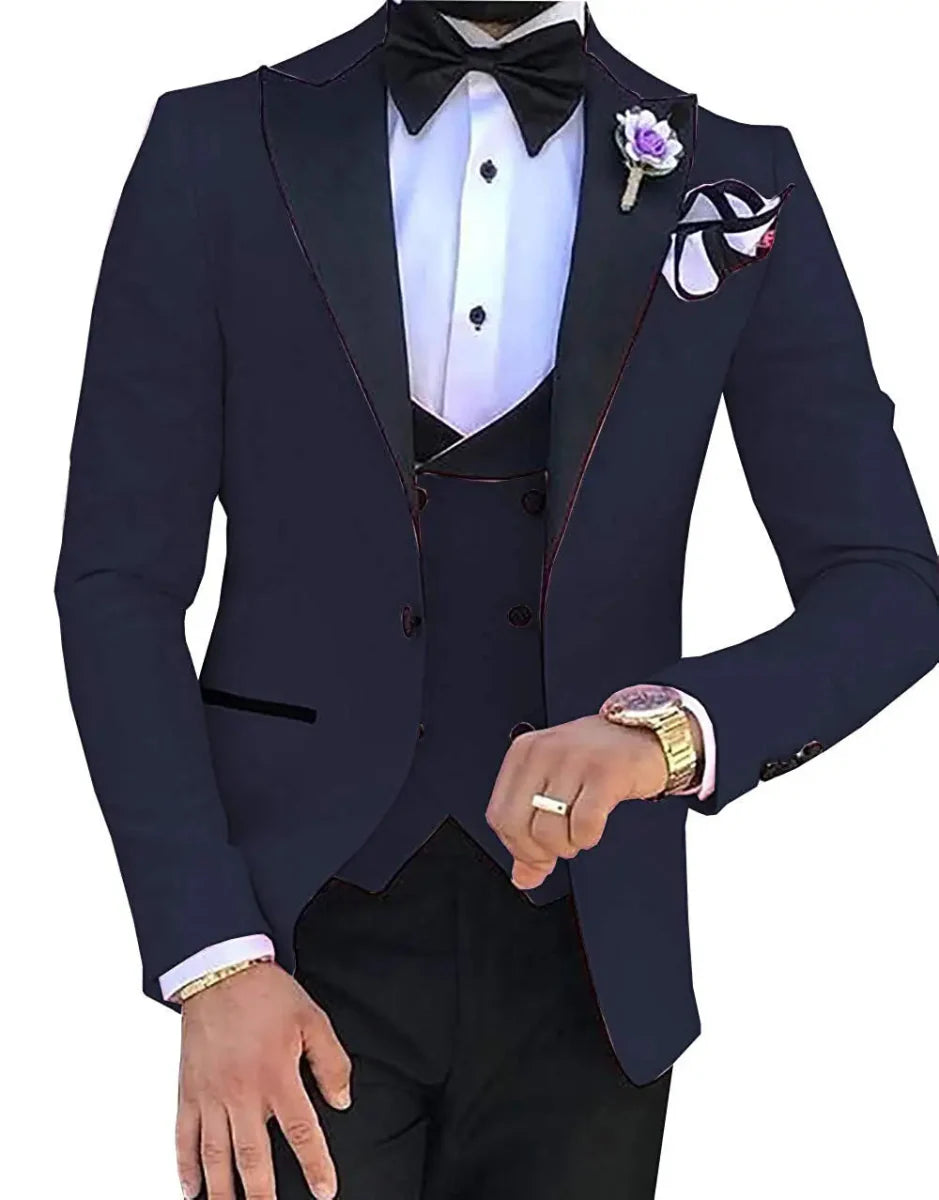 SHOWLU FASHION Men's 3-Piece Slim Fit Wedding Tuxedo with cotton blend jacket, pants, and vest for formal occasions.