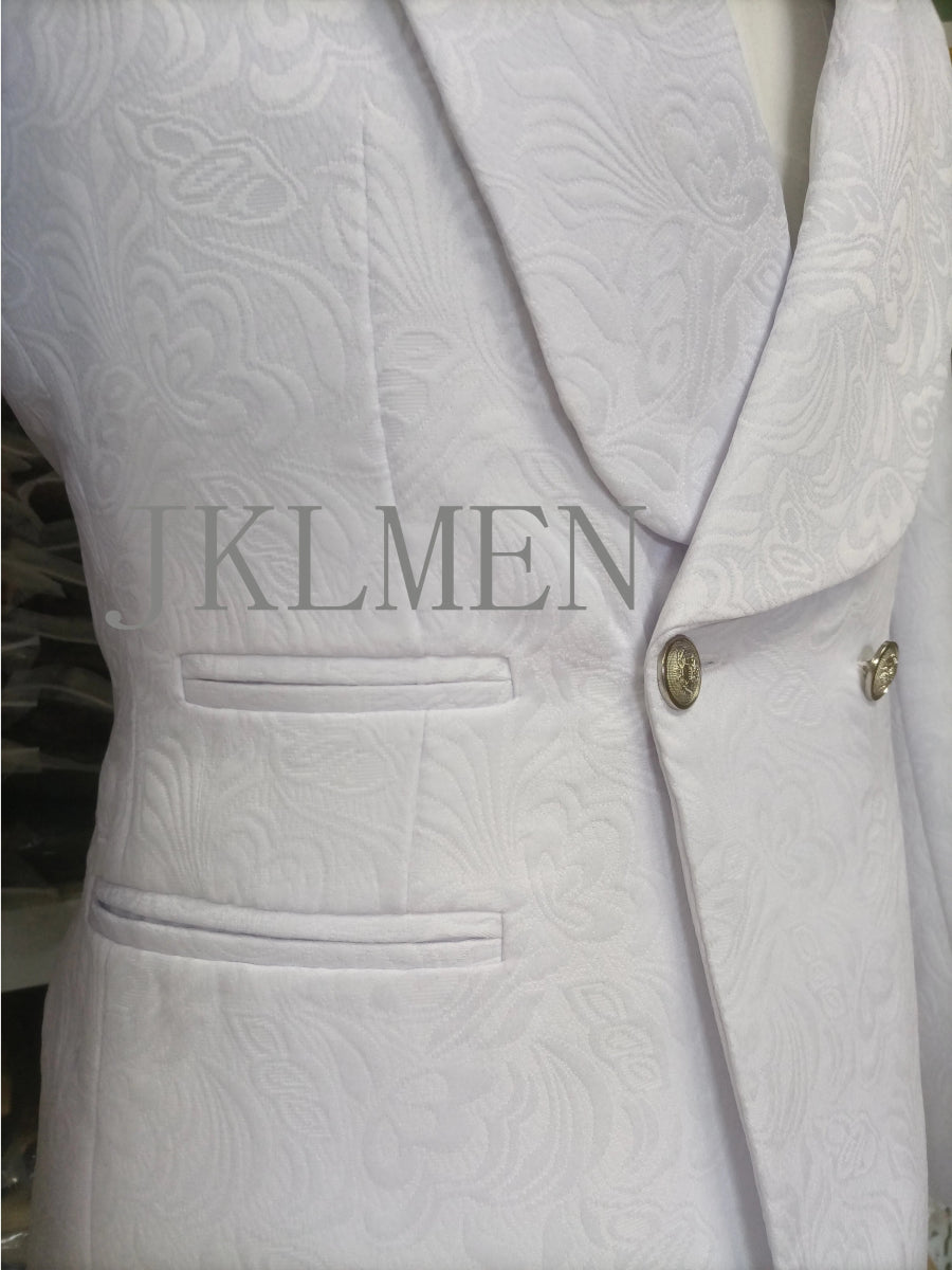Custom Pour Hommes Made Groomsmen White Pattern Groom Tuxedos Shawl Lapel Suits 2PCS Wedding ( Jacket+Pants )Costume Homme - SHOWLU FASHION STORE