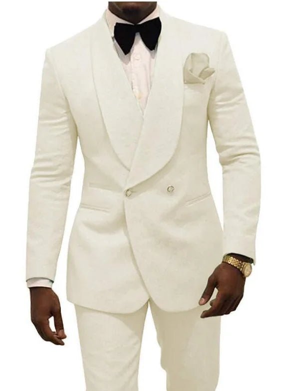 Custom Pour Hommes Made Groomsmen White Pattern Groom Tuxedos Shawl Lapel Suits 2PCS Wedding ( Jacket+Pants )Costume Homme - SHOWLU FASHION STORE