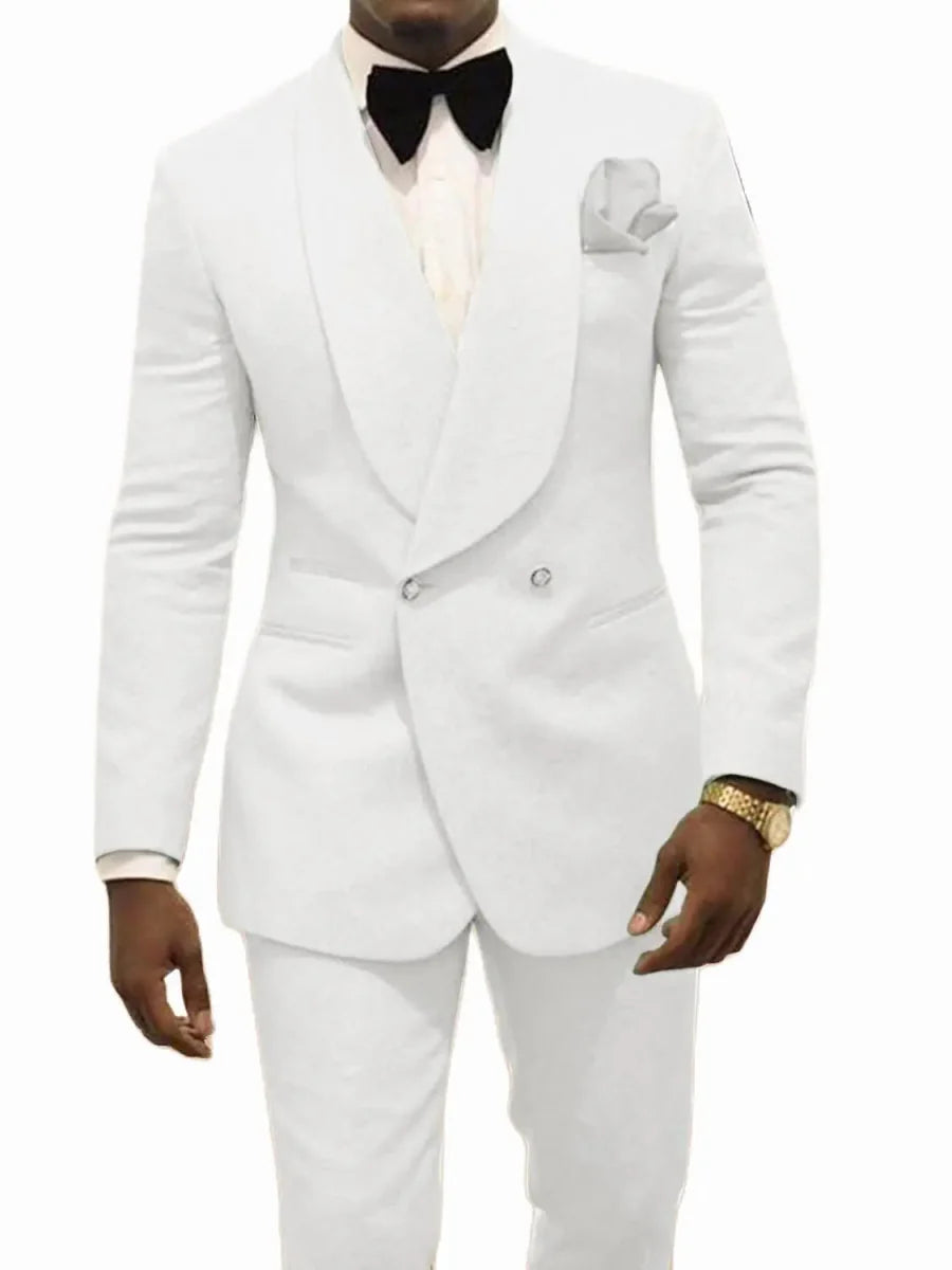 White patterned groom tuxedo by SHOWLU FASHION STORE, skinny fit wedding suit with shawl lapel jacket and matching pants, 2-piece set.