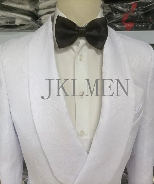 Custom Pour Hommes Made Groomsmen White Pattern Groom Tuxedos Shawl Lapel Suits 2PCS Wedding ( Jacket+Pants )Costume Homme - SHOWLU FASHION STORE