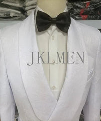 Custom Pour Hommes Made Groomsmen White Pattern Groom Tuxedos Shawl Lapel Suits 2PCS Wedding ( Jacket+Pants )Costume Homme - SHOWLU FASHION STORE