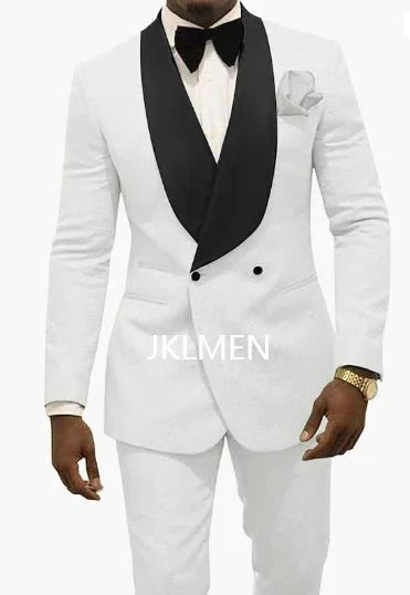 White patterned groom tuxedo by SHOWLU FASHION STORE, skinny fit wedding suit with shawl lapel, two-piece jacket and pants for men
