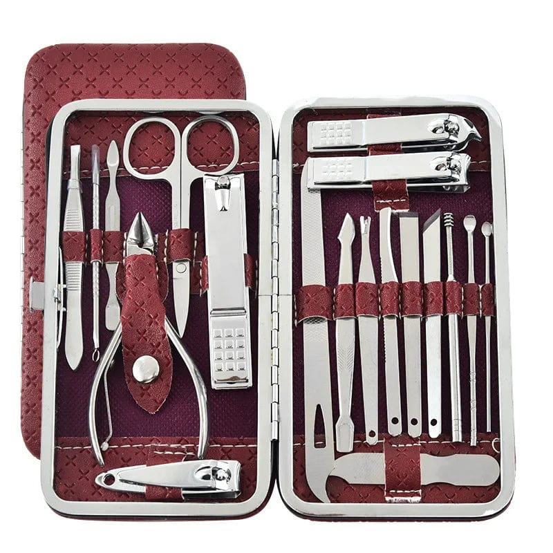 LY Stainless Steel Manicure Set with nail clippers, scissors, and pedicure tools for professional personal care and grooming.