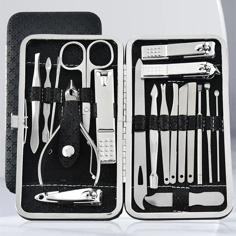 Ly stainless steel manicure set with nail clippers, scissors, and pedicure tools for professional nail care and grooming.