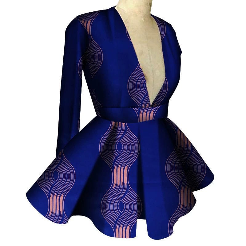 African print women's high waist V-neck long sleeve top from Showlu Fashion, stylish and vibrant with custom African patterns.