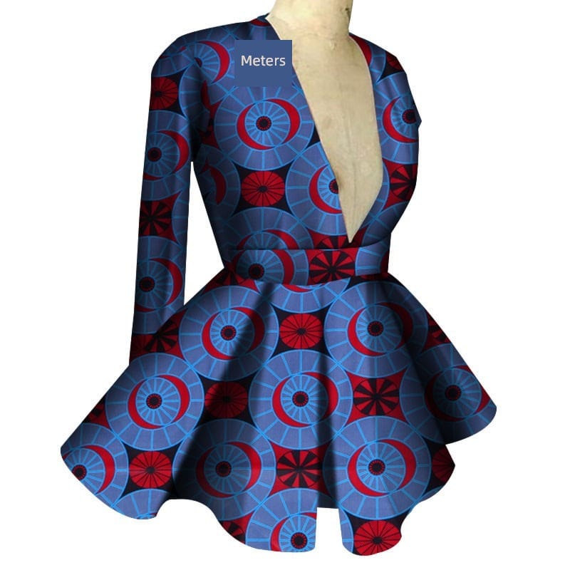 African print women's high waist V-neck long sleeve top by Showlu Fashion, featuring vibrant custom African patterns.