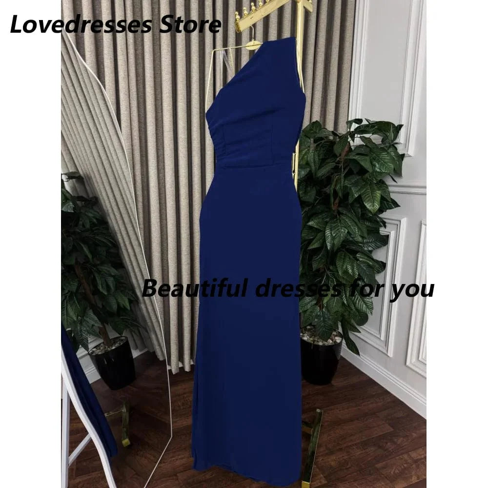 Elegant Weilinsha One Shoulder Mermaid Evening Dress with chiffon flower details, perfect for prom and special occasions.