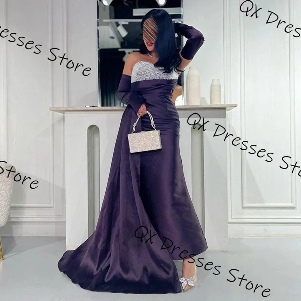 Purple Jiayigong A-line quinceanera dress by SHOWLU FASHION STORE featuring sequined satin, sleeveless design, and elegant pleats.