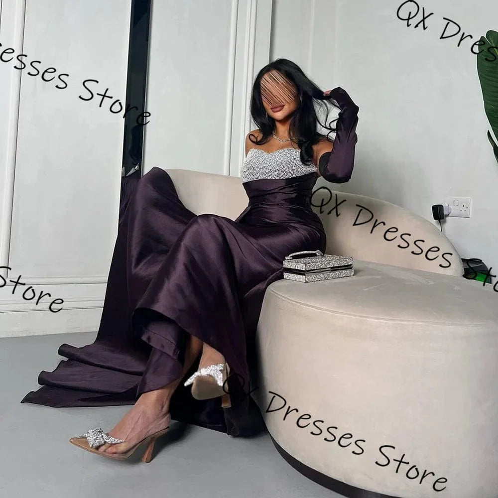 Elegant purple A-line quinceanera dress by Jiayigong, sequined satin evening gown with sleeveless, pleated design for formal occasions.