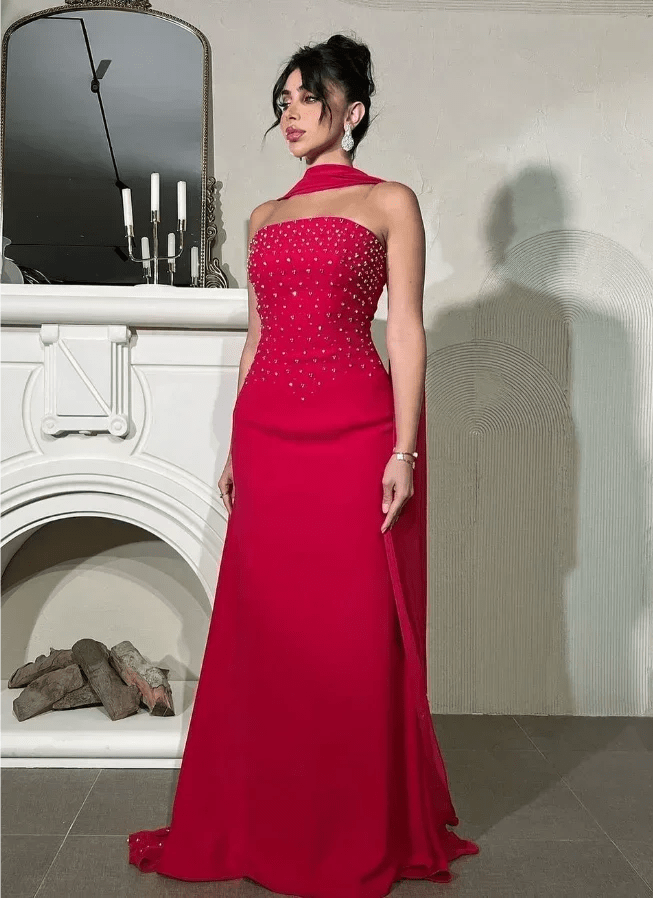 Customized Sleeveless Beaded Floor - length Evening Dresses Gown Esses Vestidos De Mujer Elegantes Para Fiesta 2024 - SHOWLU FASHION STORE