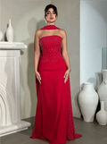 Beaded satin sleeveless A-line evening gown by SHOWLU FASHION STORE, floor-length dress with elegant design for formal occasions.