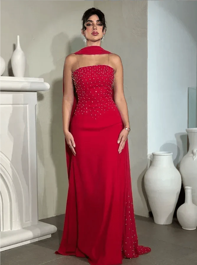 Beaded satin sleeveless A-line evening gown by SHOWLU FASHION STORE, floor-length dress with elegant design for formal occasions.
