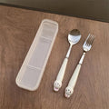 Showlu Cartoon Rabbit stainless steel cutlery set with spoon, fork, and chopsticks, ideal for travel and lunch use.