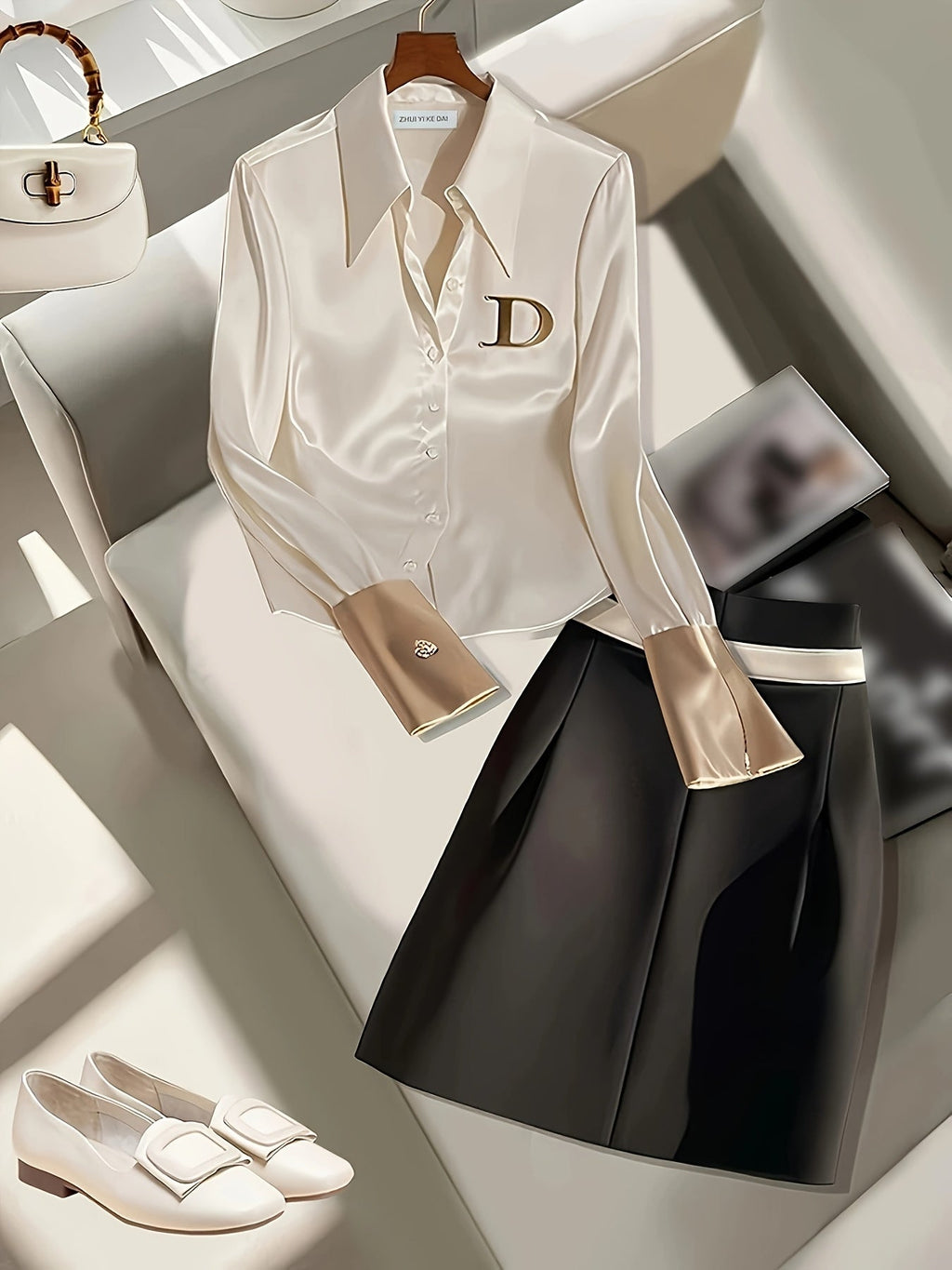 Elegant women's long sleeve formal shirt with zipper detail by SHOWLU FASHION STORE, shown with a tailored fit and classic collar.