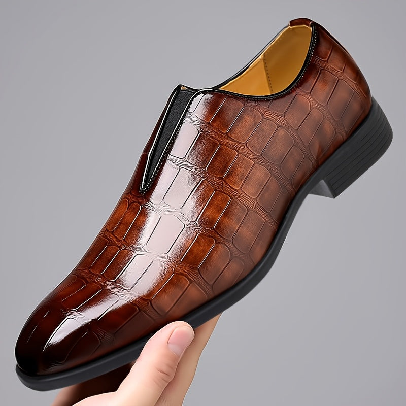 Men's brown gradient loafers with crocodile texture and square toe from SHOWLU FASHION STORE, showcasing stylish slip-on footwear.