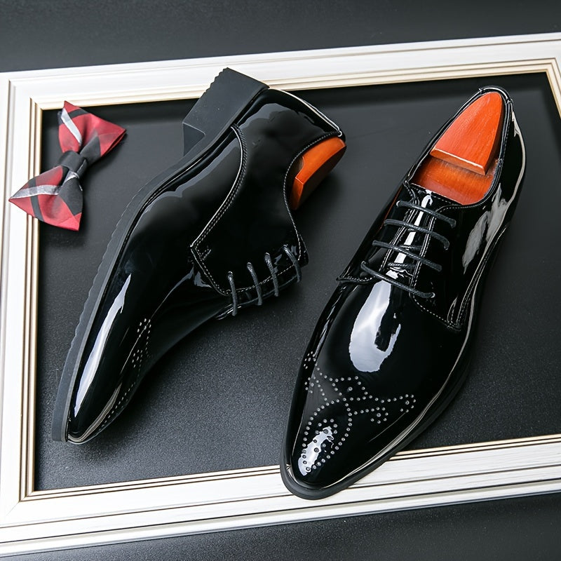 SHOWLU Men's pointed toe lace-up dress shoes made of microfiber leather, stylish and formal footwear for men.