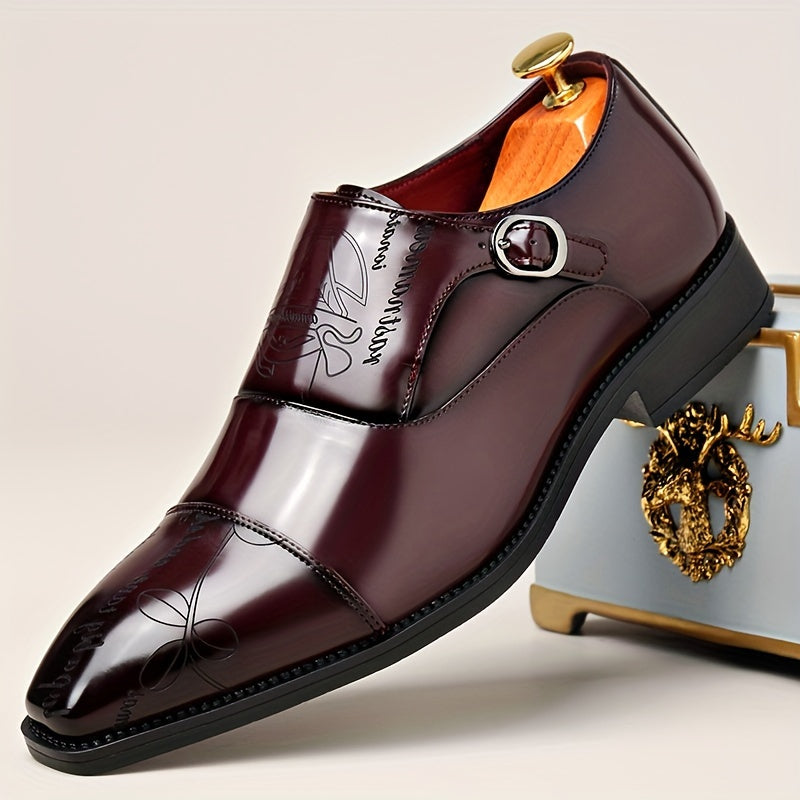 SHOWLU FASHION men's casual buckle shoes in solid color PU leather, displayed with a stylish buckle and smooth finish.