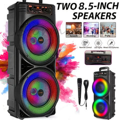 6000W Speaker, 8. 5-inch Dual Wireless Speaker, TWS Stereo Heavy Bass Loudspeaker, Large Size Portable Subwoofer Speaker, Party Sound System With Microphone, RGB Lights